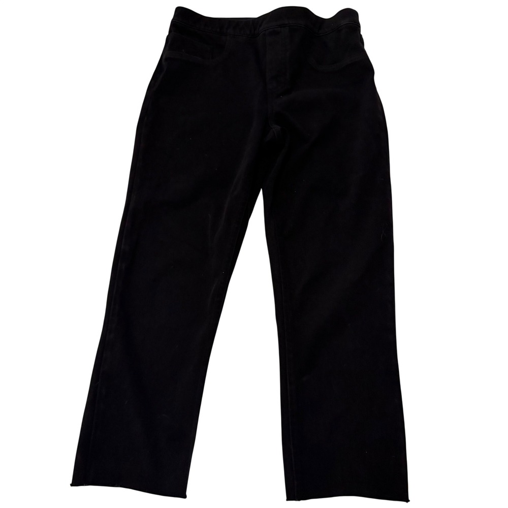Spanx Women Black Cropped Flare Pull On Jeans Raw Hem Size Medium